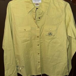 Green Embroidered Button-Up Shirt